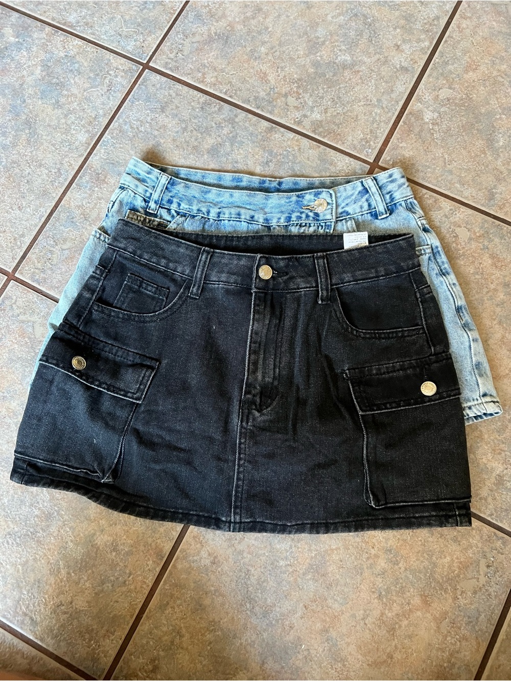 2 SHEIN Black Denim Mini Skirt with Utility Pockets